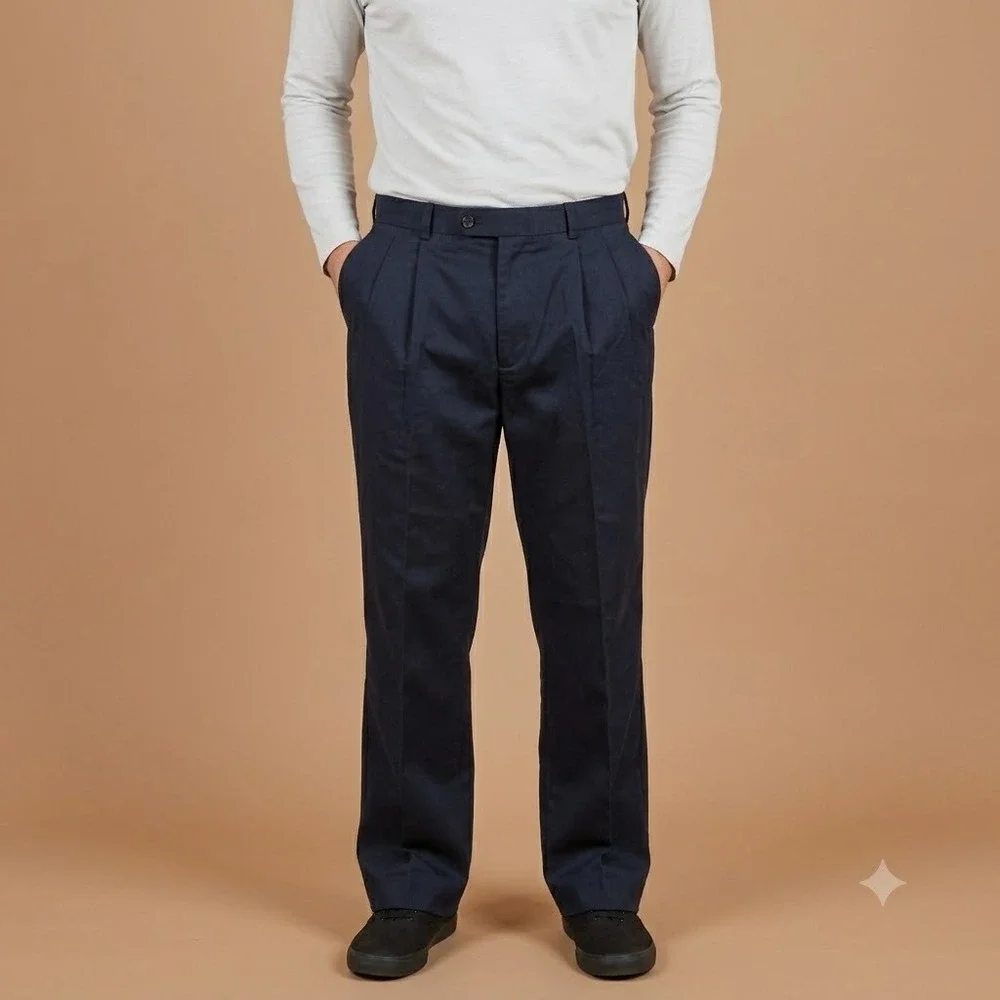 Joseph & Feiss Pleated‎ Dress Pants Mens 38x32 Navy Blue 100% Cotton Chino